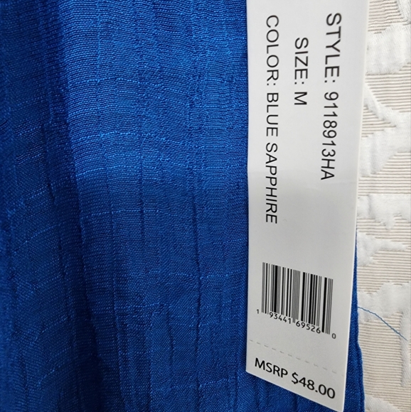 Counterparts ☆  Blue Smocked Tie Front Sleeveless Blouse. 62% Rayon 38% Poly - Picture 9 of 9